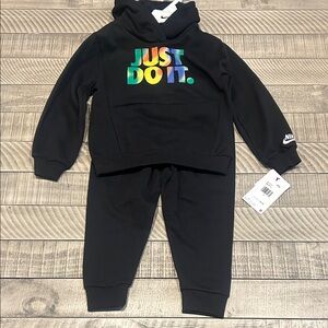 Nike Kids Black Joggers and Hoodie with Colorful Logo